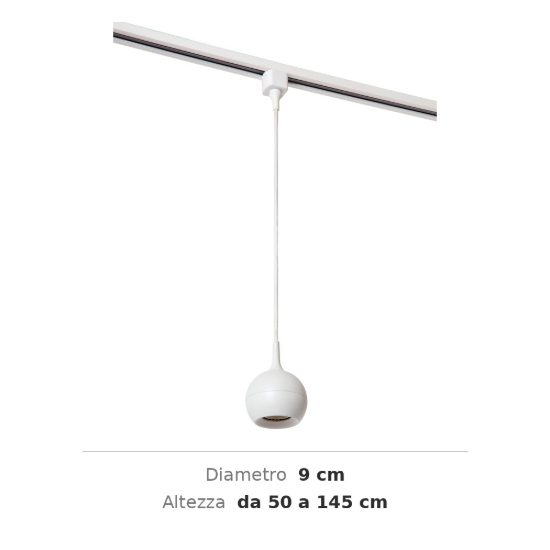 Lampada a sospensione per binario monofase sferica gu10 bianco