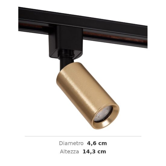 Faretto per binario monofase cilindrico gu10 mr11 orientabile oro nero
