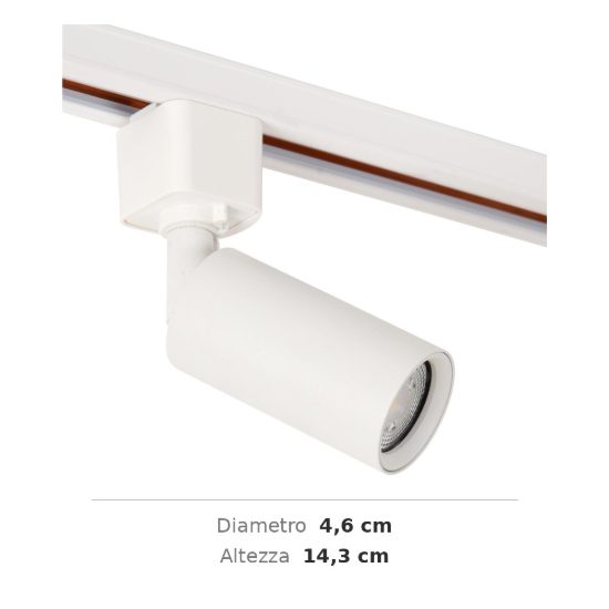 Faretto per binario monofase cilindrico gu10 mr11 orientabile bianco
