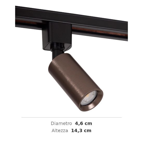 Faretto per binario monofase cilindrico gu10 mr11 orientabile caffe nero