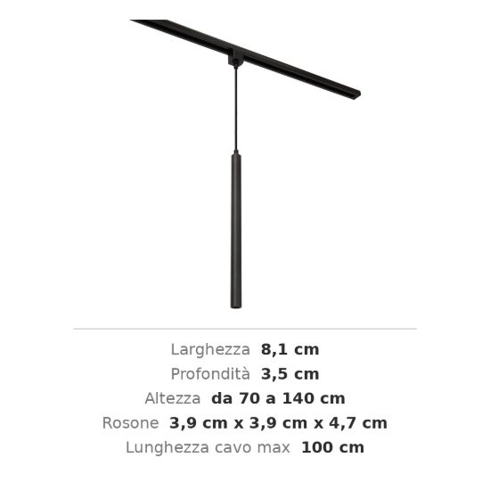 Lampada a sospensione per binario monofase cilindrica g9 nero