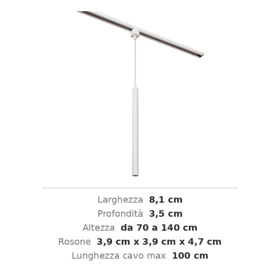 Lampada a sospensione per binario monofase cilindrica g9 bianco