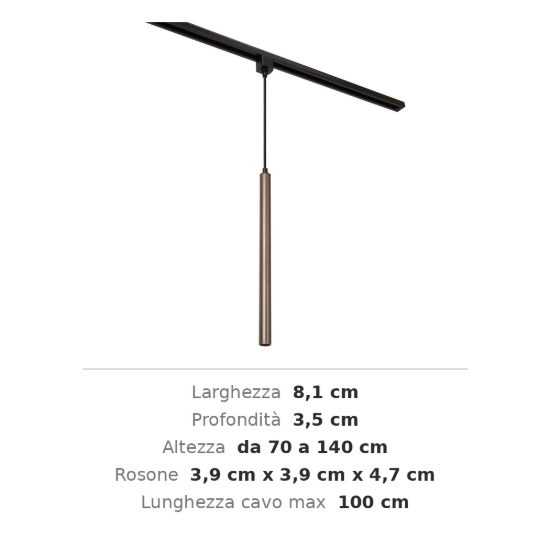 Lampada a sospensione per binario monofase cilindrica g9 marrone ruggine nero
