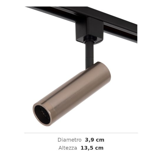 Faretto per binario monofase mini cilindrico gu10 mr11 orientabile grigio ferro