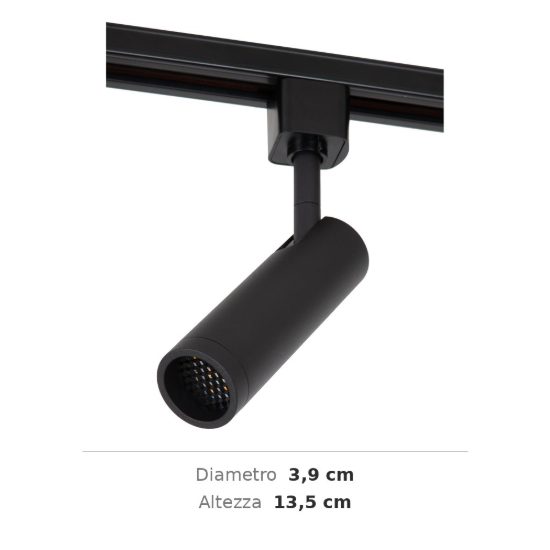 Faretto per binario monofase mini cilindrico gu10 mr11 orientabile nero