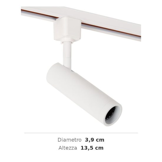Faretto per binario monofase mini cilindrico gu10 mr11 orientabile bianco