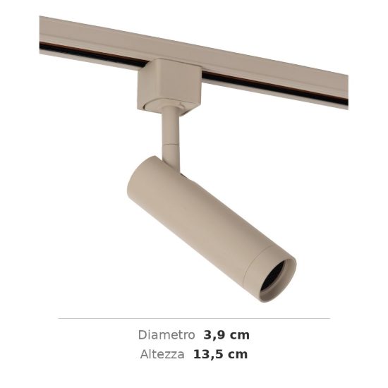 Faretto per binario monofase mini cilindrico gu10 mr11 orientabile tortora