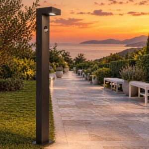 Paletto da giardino rettangolare antracite led 7w 3000k ip54 con sensore di movimento crepuscolare
