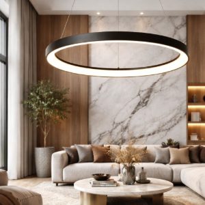 Lampadario a sospensione per sala da pranzo moderno nero opalino led 48w 2700k