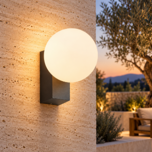 Applique da esterno moderna sfera vetro ip65 nera
