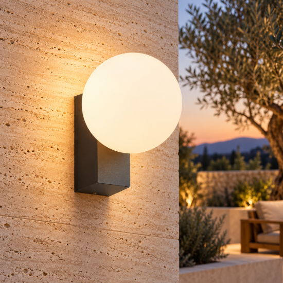 Applique da esterno moderna sfera vetro ip65 nera