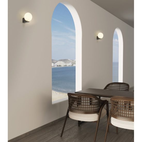 Applique da esterno moderna nera ip54 sfera vetro opaco