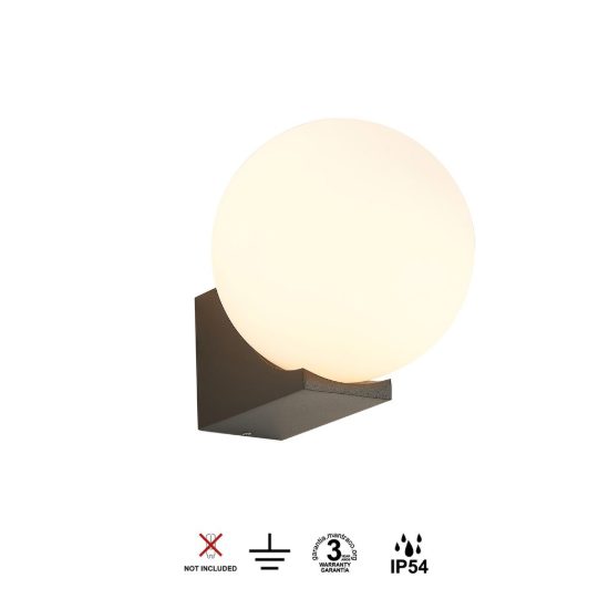 Applique da esterno moderna nera ip54 sfera vetro opaco