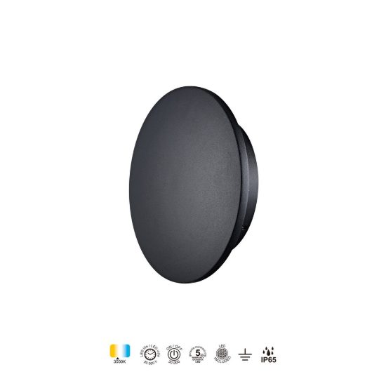 Applique da esterno moderna tonda nera led 10w 3000k ip65