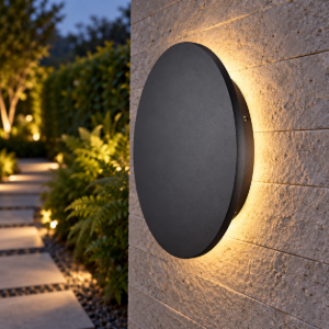Applique da esterno tonda nera led 15w 3000k ip65 moderna
