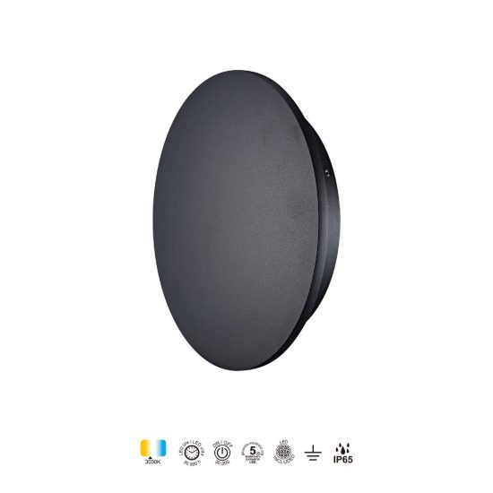 Applique da esterno tonda nera led 15w 3000k ip65 moderna
