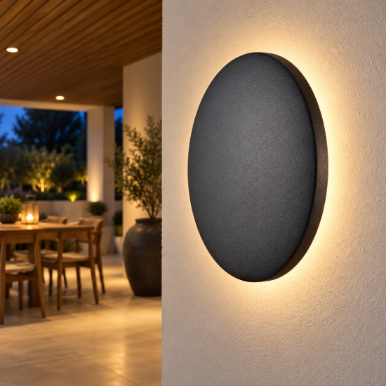 Applique rotonda da esterno ip65 moderna nera led 20w 3000k