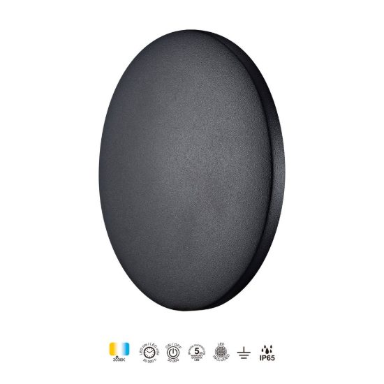 Applique rotonda da esterno ip65 moderna nera led 20w 3000k