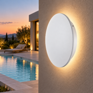 Applique da esterno giardino led 15w 3000k ip65 tonda bianca