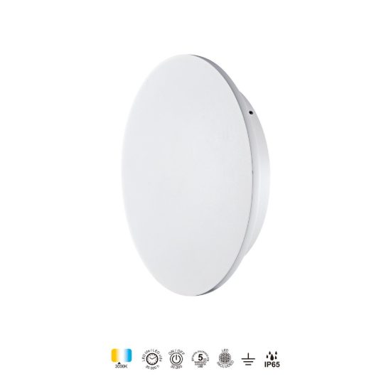 Applique da esterno giardino led 15w 3000k ip65 tonda bianca