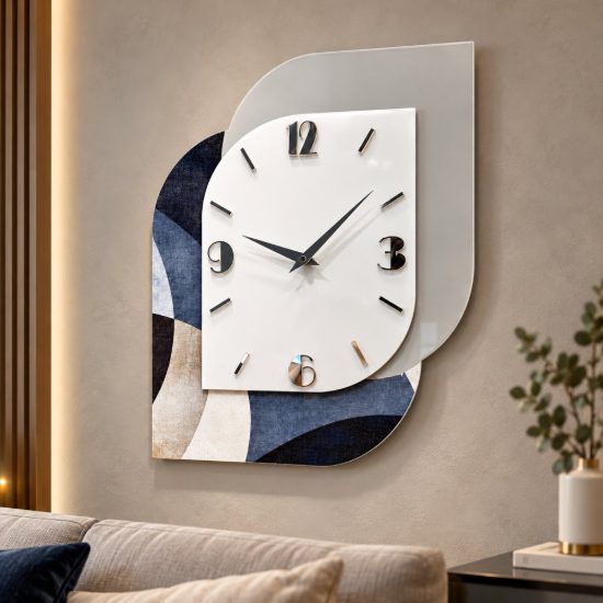 Orologio da parete verticale moderno legno e resina dettagli argento