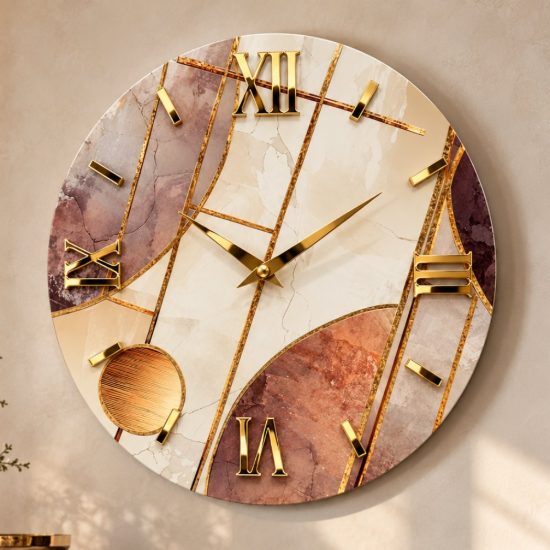Grande orologio di resina rotondo moderno dettagli oro lucido 100cm