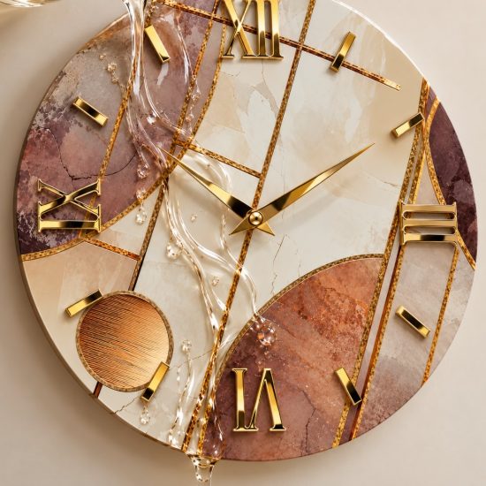 Grande orologio di resina rotondo moderno dettagli oro lucido 100cm