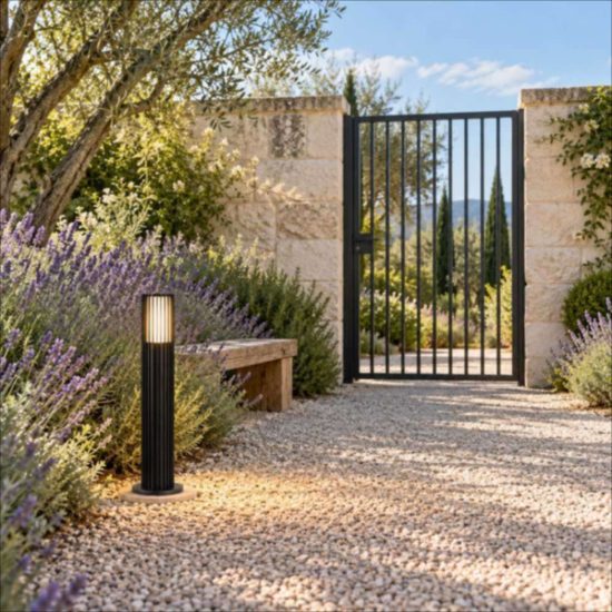Paletto da giardino a cilindro rigato moderno nero ip44