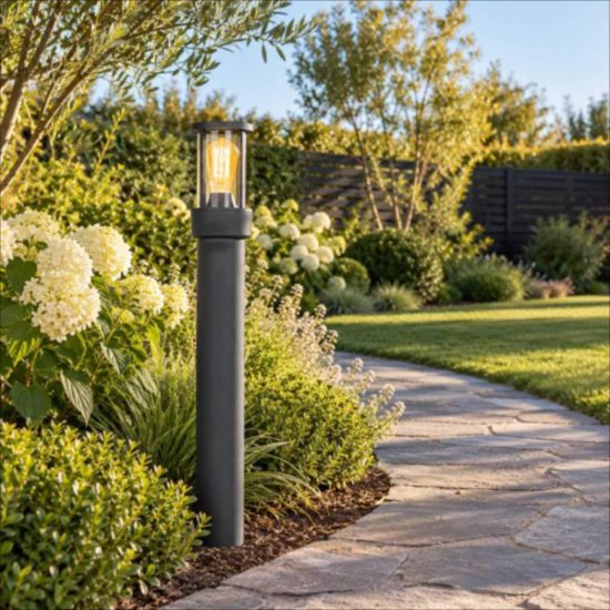 Paletto da giardino a cilindro moderno antracite ip44 con sensore crepuscolare