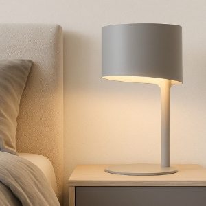 Abat-jour con paralume curvo per comodino moderno grigio