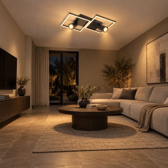 Plafoniera con 2 faretti orientabili moderna a cornici quadrate nero led 23w cct 2700k 3300k 4000k