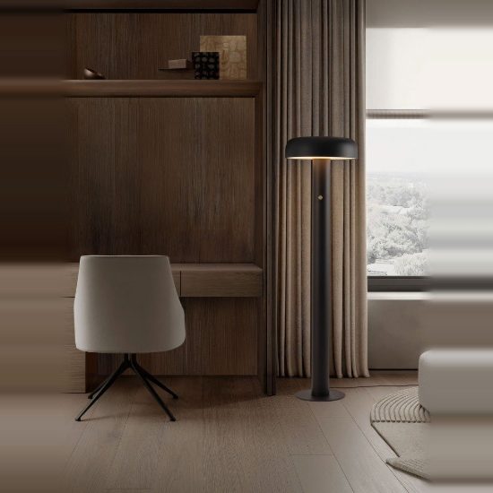 Lampada da terra con testa a disco led 28w 3000k dimmerabile per soggiorno moderna nera sabbiata