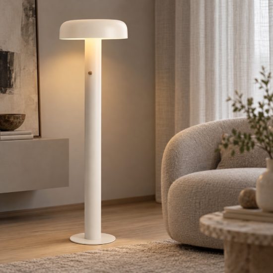 Lampada da terra con testa a disco led 28w 3000k dimmerabile per soggiorno moderna crema