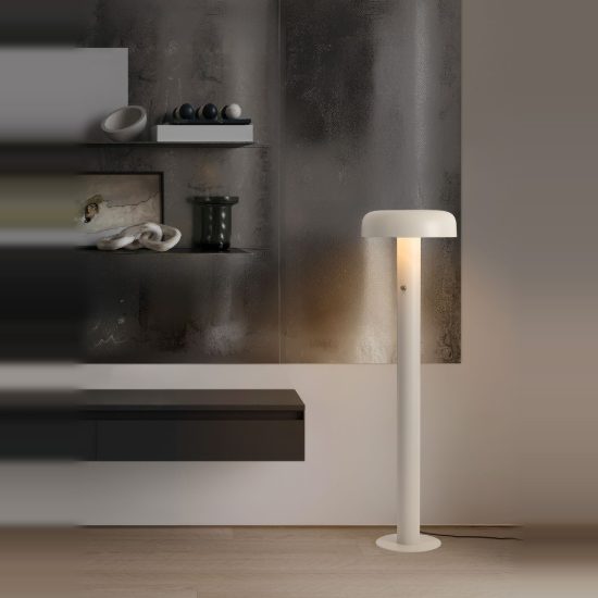Lampada da terra con testa a disco led 28w 3000k dimmerabile per soggiorno moderna crema
