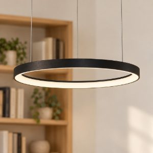 Lampadario a sospensione ad anello led 38w 3000k dimmerabile per soggiorno moderno nero sabbiato