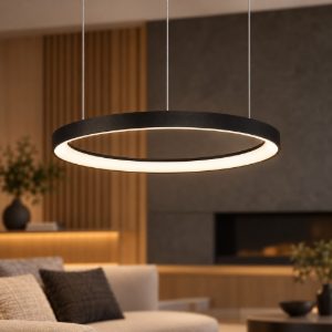 Lampadario a sospensione ad anello led 48w 3000k dimmerabile per soggiorno moderno nero sabbiato