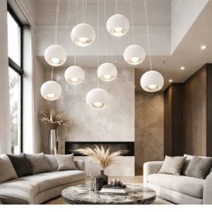 Lampadario a sospensione con 9 pendenti moderno bianco led 45w cct 2300k 4000k con telecomando