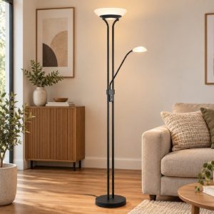 Lampada da terra nero opaco led 28w 3000k luce da lettura dimmerabile