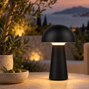 Lampada fungo per tavolino da esterno led 2w 3000k ip44 ricaricabile nera