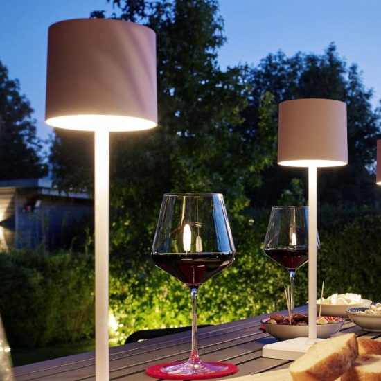 Kit 6 lampade da tavolo per esterno con base di ricarica led 9w cct 2700k 4000k 6000k bianco