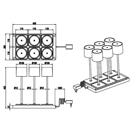 Kit 6 lampade da tavolo per esterno con base di ricarica led 9w cct 2700k 4000k 6000k nero