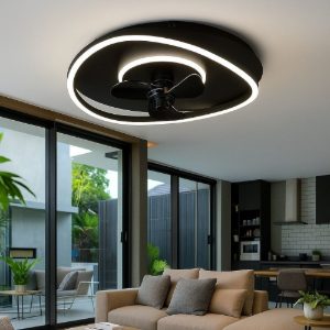 Ventilatore da soffitto a plafoniera nero con luce telecomando led 30w cct 2700k 6500k per max 12mq
