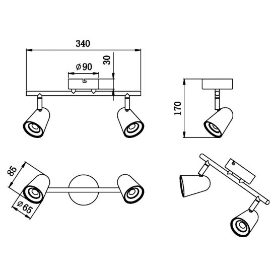 Plafoniera con 2 faretti moderna bianco opaco led 2x3,5w 3000k