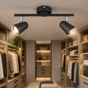 Plafoniera con 2 faretti led 2x3,5w 3000k per cabina armadio nero opaco