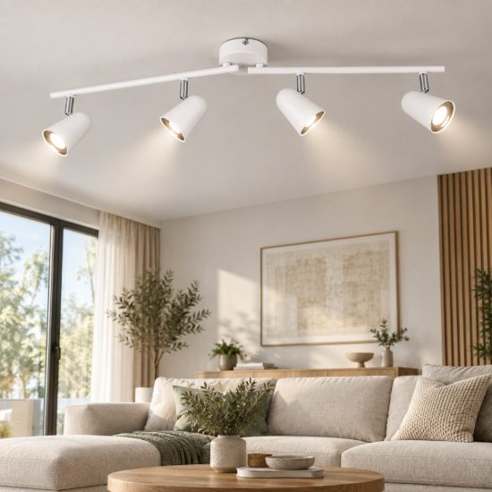 Plafoniera con 4 faretti bianca opaca led 4x3,5w 3000k