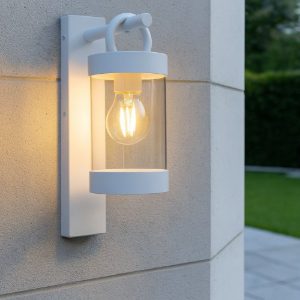 Applique da esterno per veranda lanterna bianca con sensore crepuscolare