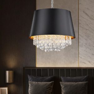 Lampadario classico paralume nero oro per salotto