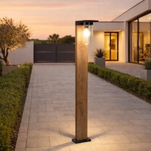 Paletto lampione da giardino effetto legno con vetro sensore crepuscolare