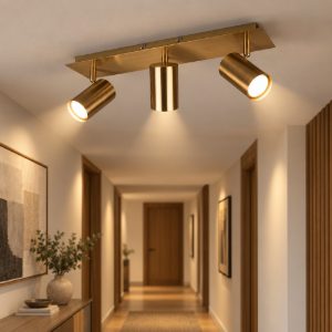 Plafoniera con 3 faretti ottone antico