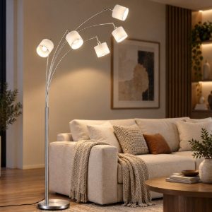 Lampada da terra piantana moderna bianca 5 luci orientabili
